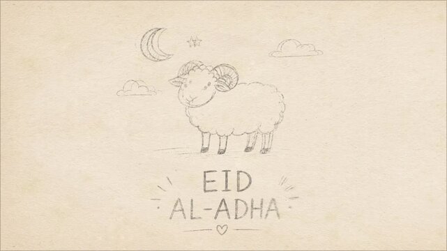 Eid al-adha greeting card animation with hand drawn ram