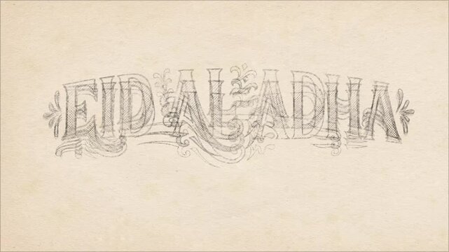 Vintage decorative eid al-adha lettering animation on paper