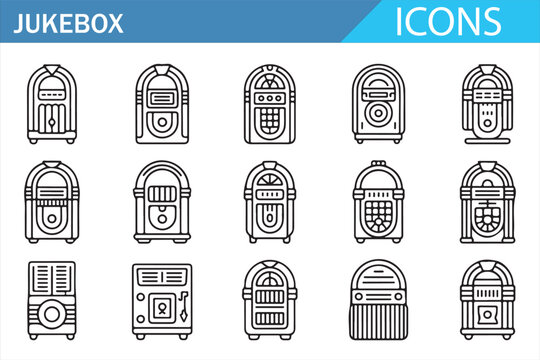 Black Line Retro Jukebox Icons
