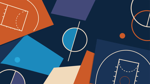 Abstract futuristic sports background with geometric shapes, dynamic motion elements, and modern colorful vector design
