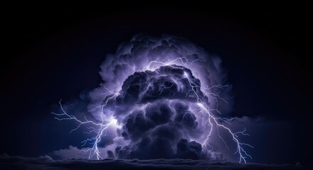 Obraz premium Sharp jagged lightning forks pierce the pitch black atmosphere while massive cumulonimbus formations swell with energy in a violent storm, wild, landscape, strike