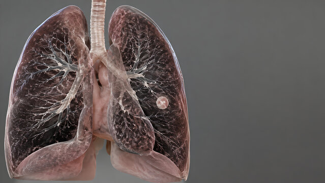Photorealistic 3D Human Lung Solitary Pulmonary Nodule, Medical Anatomy Render, Pleural Texture, Bronchial Detail, Clinical Background, 4K Educational
