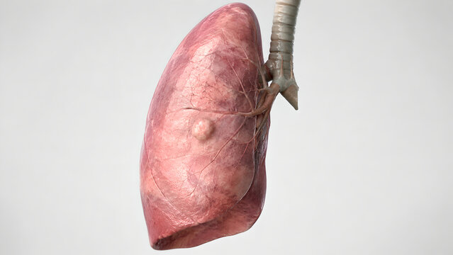 Photorealistic 3D Human Lung Solitary Pulmonary Nodule, Medical Anatomy Render, Pleural Texture, Bronchial Detail, Clinical Background, 4K Educational