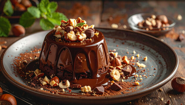 Decadent chocolate lava cake dessert
