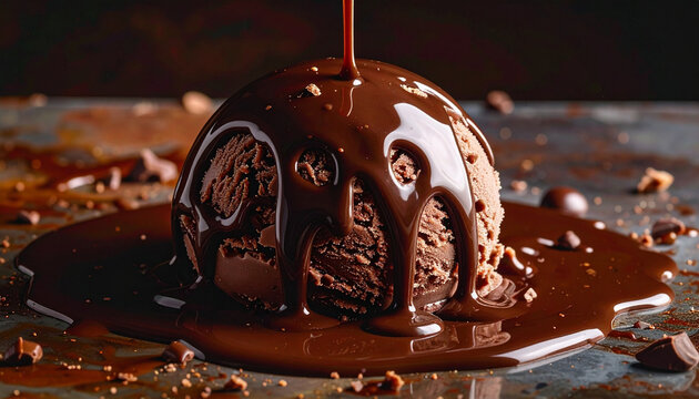 Melted chocolate over ice cream
