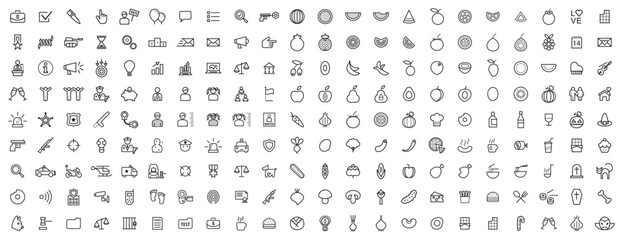 Set of 90 food and drink, business, and crime line icons. restaurant, security and work icons. © Iconic Lines Lab