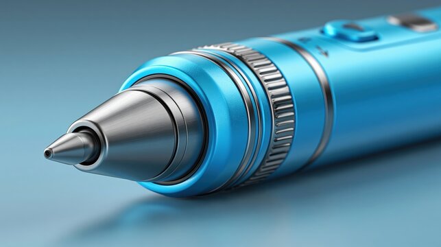 Medication pen tip and adjustment mechanism closeup on aqua gradient