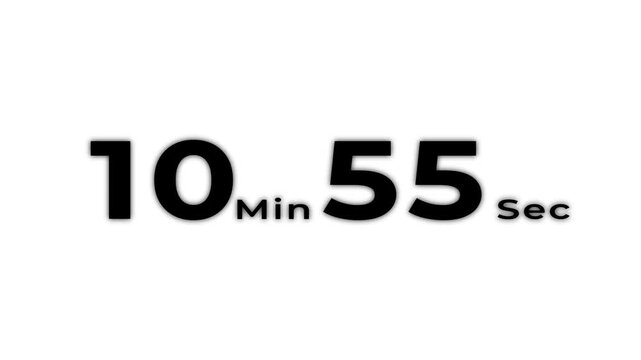 11 minute countdown timer animation on white background,Digital countdown timer transparent background. 11 minute countdown timer animation from 11 to 10 minutes.