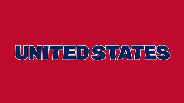 Bold UNITED STATES text animated with strong blue letters on vibrant red background, ideal for patriotic themes, national content, and American visuals.