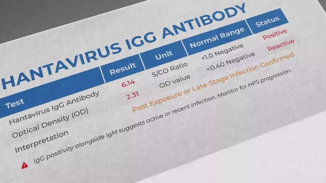 Hantavirus IgG antibody test result showing positive for past exposure