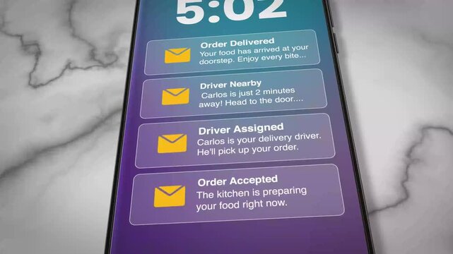 Food delivery app notifications on a smartphone screen