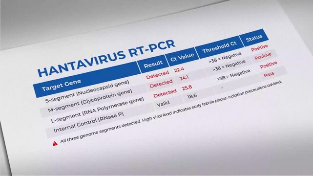 Close-up of hantavirus rt-pcr test results showing positive detected