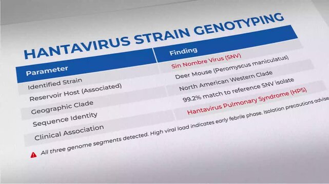 Hantavirus strain genotyping report shows Sin Nombre Virus details