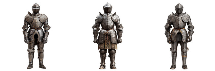 Obraz premium Collection of medieval vintage Knight Armor isolated on a transparent background