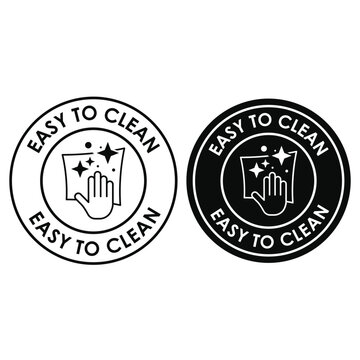 Easy to Clean Circular Stamp Icon for Product Packaging Indicating Hassle-Free Surface Maintenance and Hygiene Standards