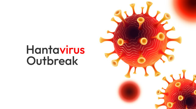 Red Hantavirus cells with Hantavirus Outbreak typography on white background, vector illustration