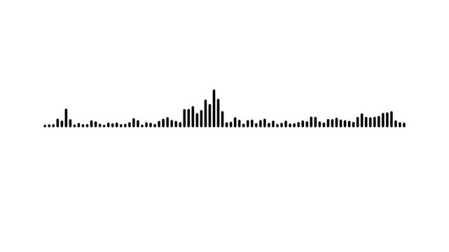 Digital music waveform spectrum animation, black audio pulse effect, modern sound frequency visualization, streaming audio white background, smooth equalizer oscillation, loop video 4k.