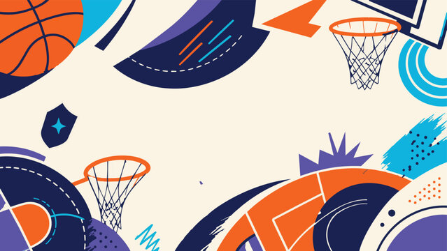 Abstract futuristic sports background with geometric shapes, dynamic motion elements, and modern colorful vector design
