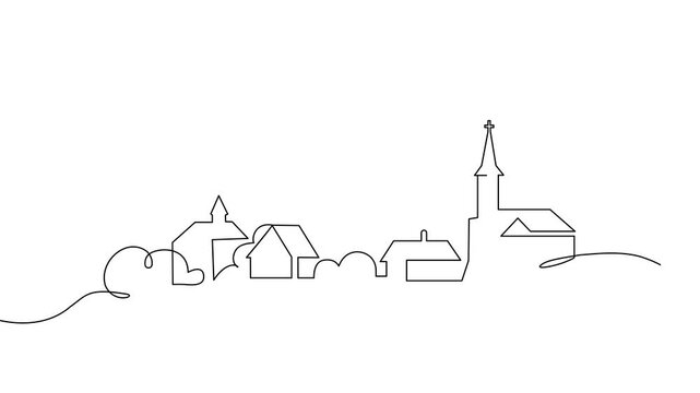 Minimal one line drawing animation of a house icon on White background . Smooth black outline line art forming a home symbol.
