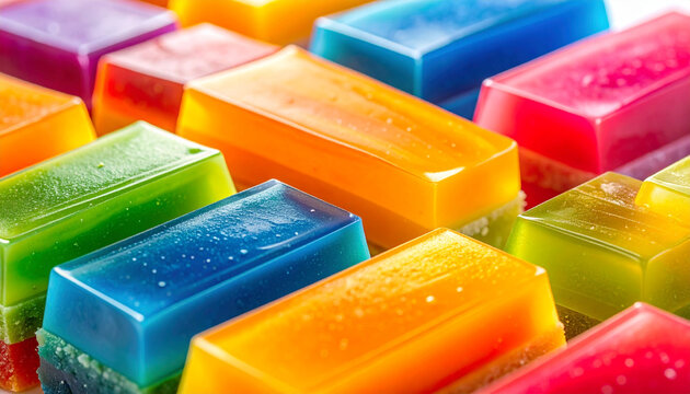 Rows of colorful translucent gelatin