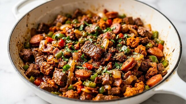 Discada Chihuahua mixed &ndash; Authentic Mexican Food Studio Hero Shot on White Background | Commercial Stock Photo for Restaurant Menu, Food Blog, and Editorial Use