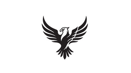 Fototapeta premium Majestic eagle logo with spread wings, black hawk silhouette vector icon, powerful phoenix bird emblem for corporate branding and sports mascots