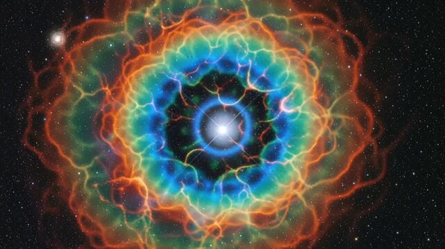 Vibrant cosmic explosion in space with blue and orange hues