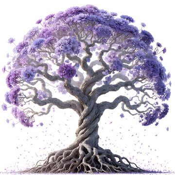  A beautiful  purple periwinkle tree with flowers white background