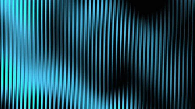 Reeded glass cyan neon wave motion background, fluted glass effect animation, abstract cyan light curtain fractal pattern, futuristic seamless overlay