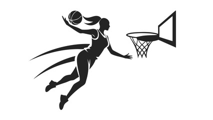 Female basketball player making a dynamic jump shot toward the hoop, vector sports illustration © Sadhin07