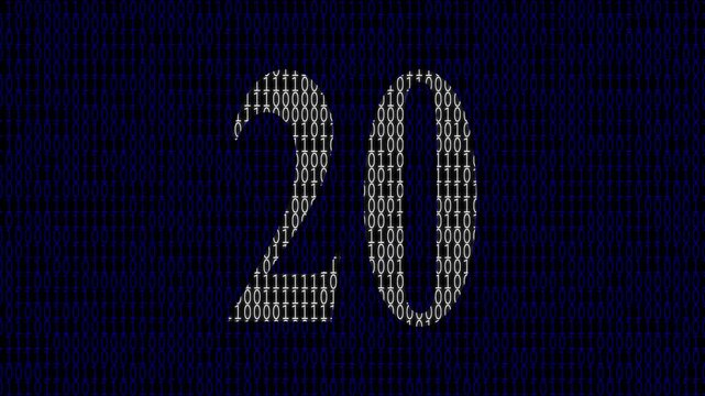 cyber technology countdown timer 25 to 0 animation, 25 to 0 second countdown  animation video on binary code background., 25 to 0 second countdown  animation video on binary code background..