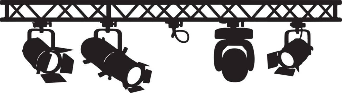 lighting spotlights suspended from a truss silhouette vector.