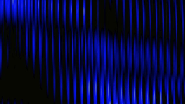 Reeded glass royal blue neon wave motion background, fluted glass effect animation, abstract deep blue light curtain fractal pattern, futuristic seamless overlay
