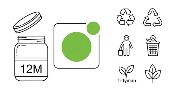 Recycling symbols and icons for sustainability and waste management.