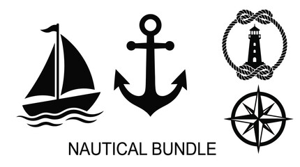 Nautical bundle with sailboat anchor lighthouse and compass icons © EmayetHossen