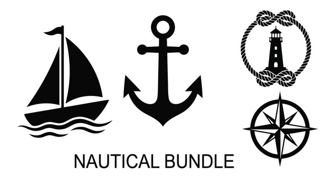 Nautical bundle with sailboat anchor lighthouse and compass icons