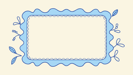 Decorative blue wavy frame with leaves and berries for design © Sadhin07