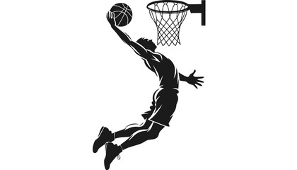 Basketball player jumping high for slam dunk silhouette on white background © Sadhin07
