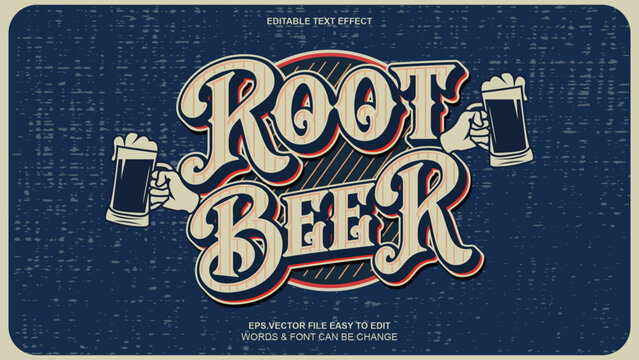Vintage Root Beer Text Effect, with Beer Mug Illustrations