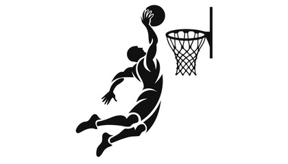 Basketball player performing a powerful slam dunk, vector silhouette for sports branding or logo design © Sadhin07