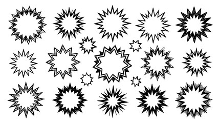 Obraz premium A collection of various starburst graphic elements in black and white, perfect for adding impact and emphasis to designs.