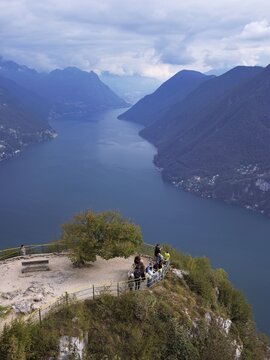 View of Lake Lugano from Monte San Salvatore, Lugano, Canton Ticino, Switzerland