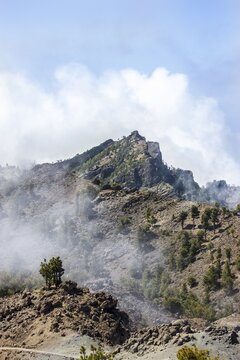 View from Pico de las Nieves, lava landscape, Caldera de Taburiente National Park, Degollada del Barranco de la Madera, La Palma, Canary Islands, Spain