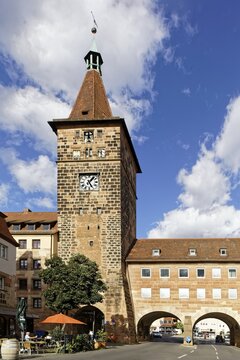 Laufer striking tower, built 1520, inner Laufer square, second last town fortification, town wall, Sebalder old town, Nuremberg, Middle Franconia, Franconia, Bavaria, Germany