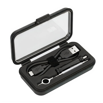 Portable screwdriver set with magnetic case for secure storage isolated on transparent background