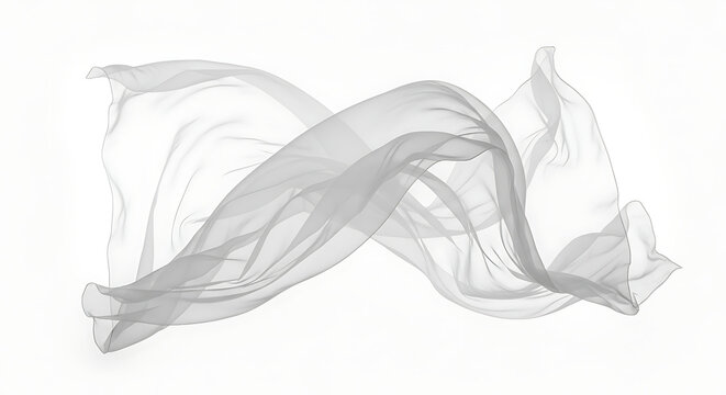 Elegant white flowing fabric waving in the wind against a clean white background creating dynamic soft curves and graceful movement for abstract designs movement abstract graceful transparency