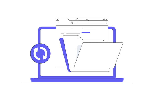 Folder with files displayed on a monitor, encrypted data, secure access, file transfer, digital document management concept. Flat Cartoon Vector Illustration, icon Stylish abstract design landing page