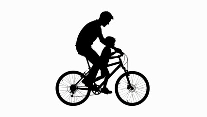 Obraz premium Father's Day Black silhouette, bicycle rider, cycling duo, bike tandem, father son isolated on White Background vector