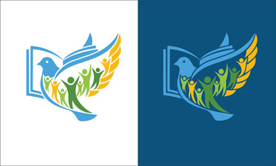 Obraz premium Wings of Knowledge A Symbolic Logo Design Combining a Dove, Book, and Celebrating Community, EPS