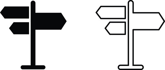 Signpost and Directional Navigation Icon Set in Solid and Outline Styles © Rupaly